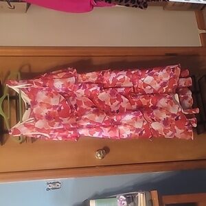SLNY RED PRINT LONG Dress SLEEVELESS FLOWY PRINT
